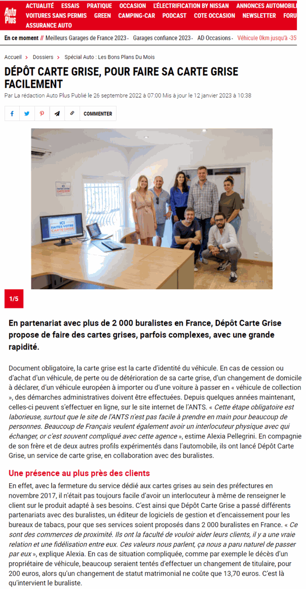 Auto Plus parle de Dépôt Carte Grise